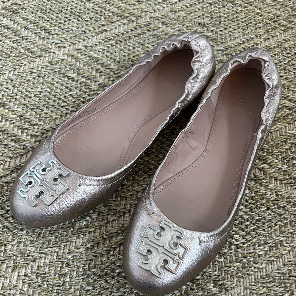 Tory Burch Melinda Gold Leather Ballet Flat size 9